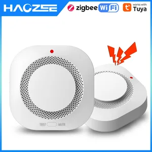 Haozee Tuya Smart Zigbee/Wifi Smoke Detector Smart Fire Fire Protection Home Security Alarm Sound Light Alarm APP Control