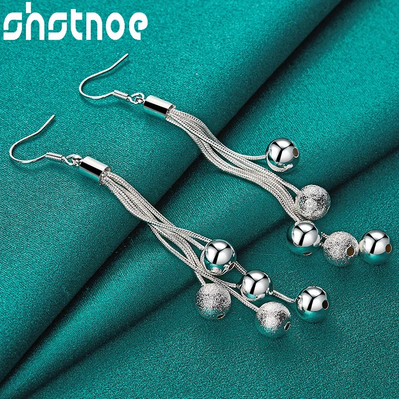 

SHSTONE 925 Sterling Silver Tassels Frosted Bead Smooth Balls Drop Earrings For Women Party Engagement Wedding Charm Jewelry