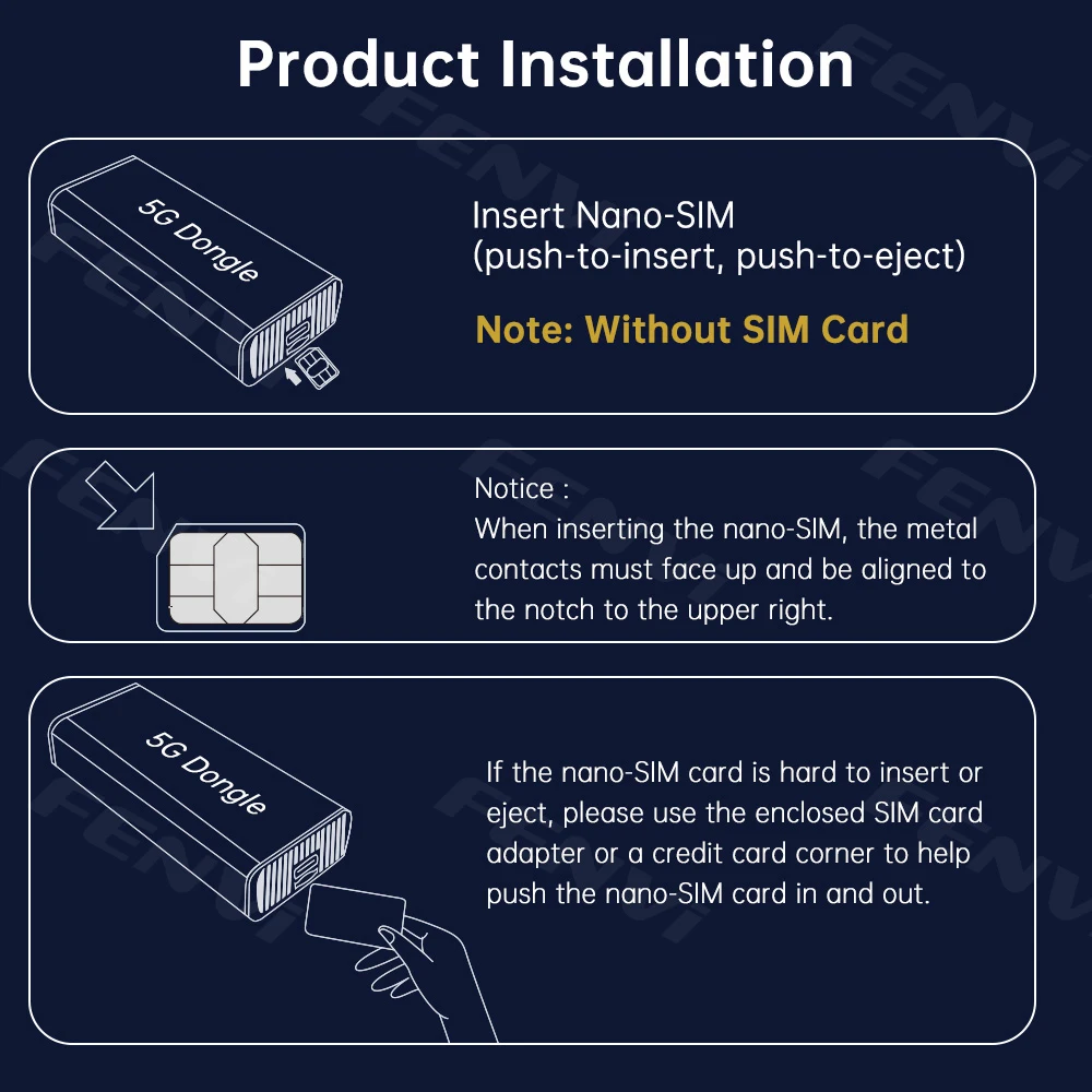 fenvi 5G USB Dongle لشبكة التوصيل والتشغيل Qualcomm SD X55 محول USB-C المحمول الوصول العالمي لنظام التشغيل macOS وWindows و Linux