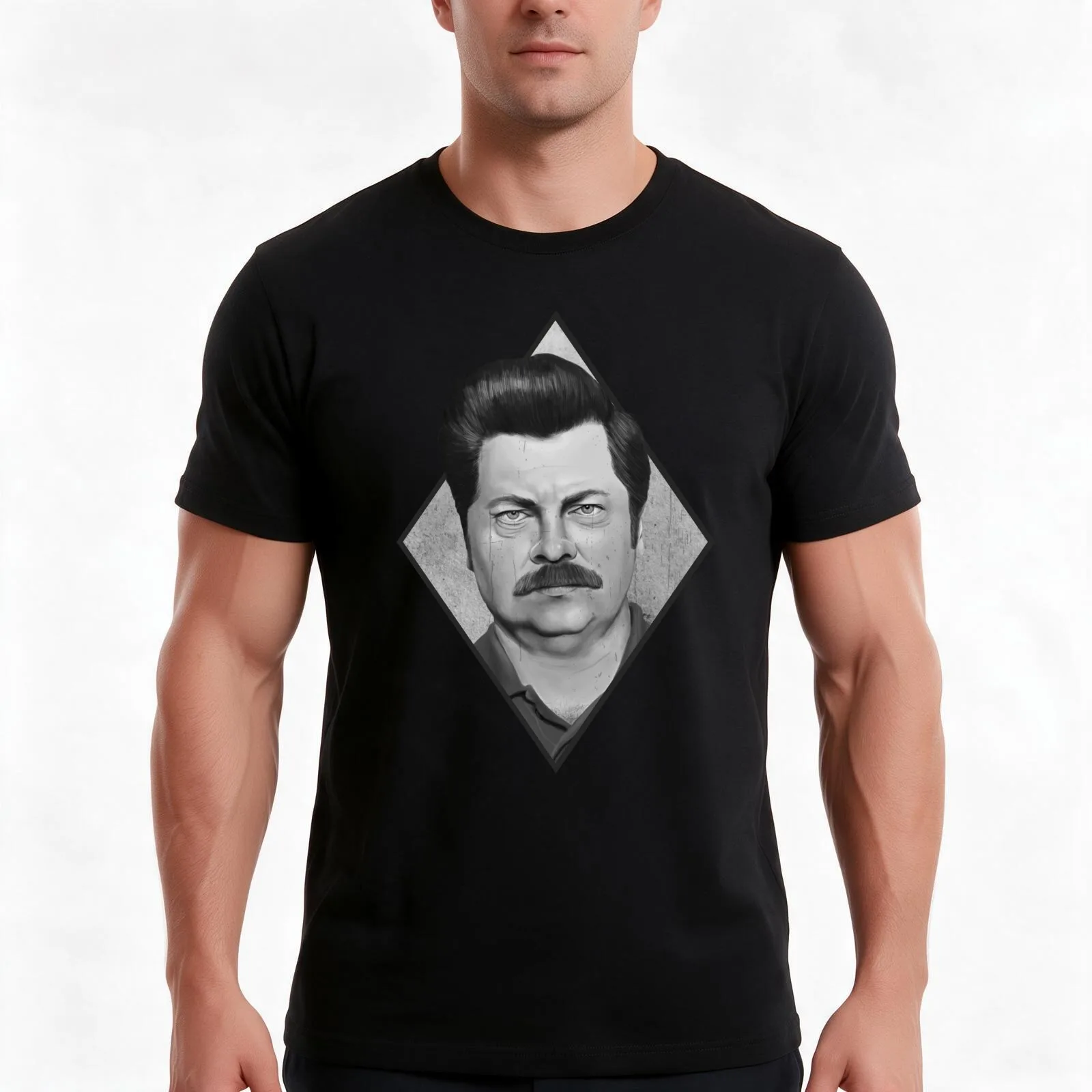 Ron Swanson T-Shirt, Summer Casual Cotton Tee, Oversized Streetwear Tops, Vintage Graphic Print, Loose Fit Short Sleeve
