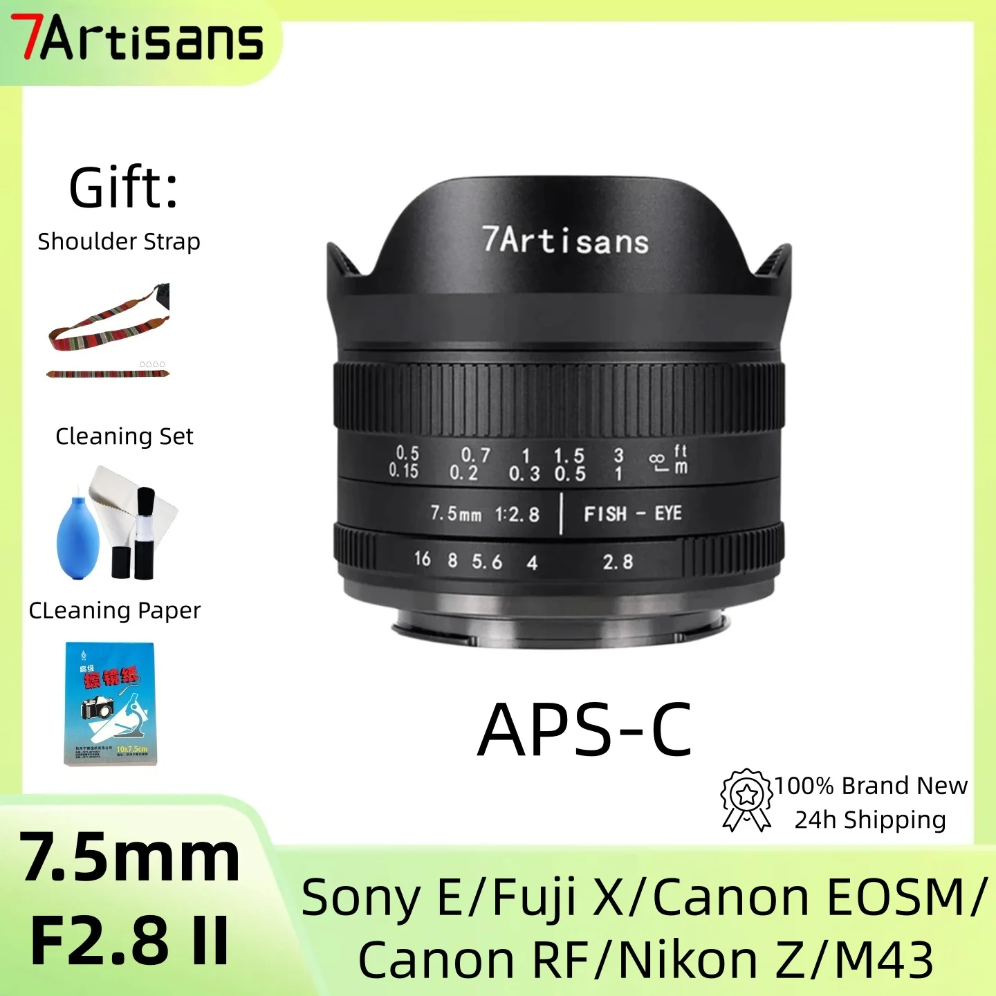 7artisans 7.5mm F2.8 II APS-C Fisheye Wide Angle Manual Lens for Sony E Nikon Z Canon EOS R RF EOS M M43 Fuji X a6300 xt50 m50