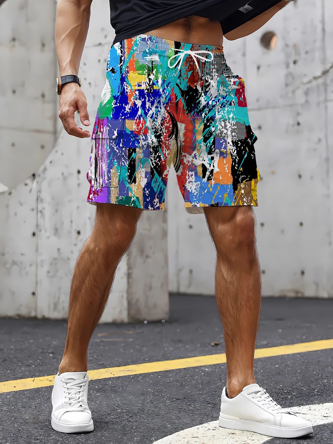 

Men's Multi-Pocket Printed Cargo Shorts Summer Loose Fit Casual Utility Shorts Daily Street Wear