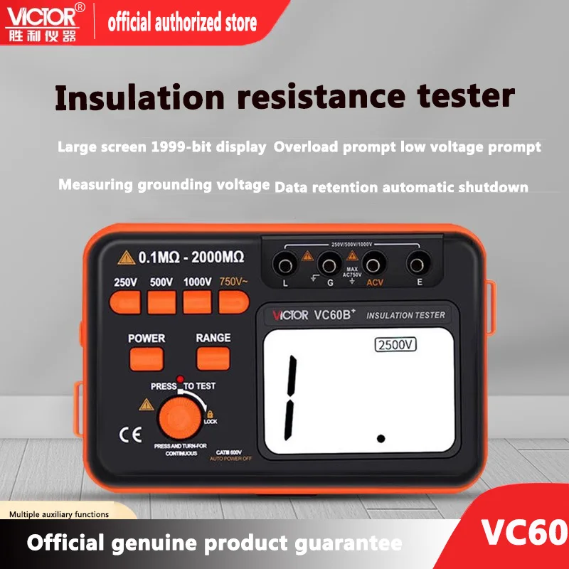VICTOR IsolationswiderstandstesterDigitales Megaohmmeter VC60B/NEU VC60B+ intelligenter Detektor Elektriker-Shake-Messgerät 500V
