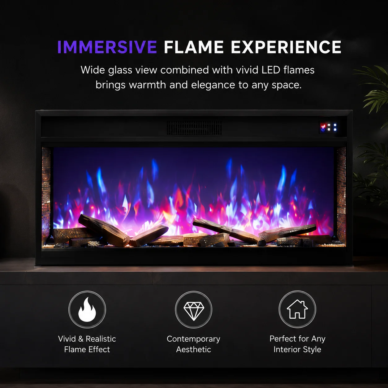 OEM Decorative LED Electric Fireplace Solution With Custom Flame Effect Built In Installation And Export Packaging