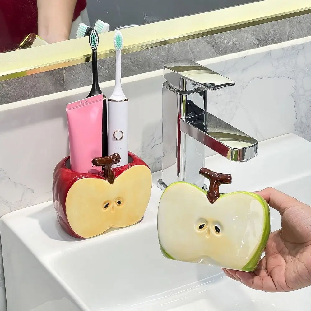 

Creative Ceramic Toothbrush Holder Half Fruit Non Slip Makeup Brush Storage Gift Space-Saving Bathroom Storage Rack