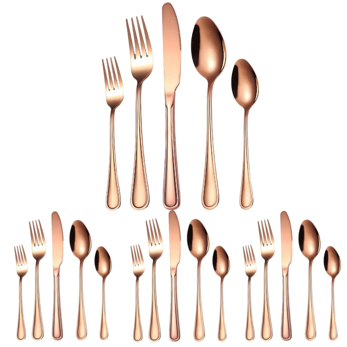 

A · HOUSEWARE Rose Gold Eating Utensils Stainless steel Silverware 20-Piece Line Pattern Handle Flatware Cutlery Set for 4