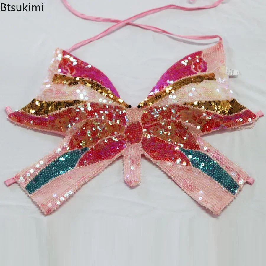 

2025 Women Sequins Performance Crop Top Belly Dance Sequins Festival Costumes Butterfly Bra Party Clubwear Butterfly Top Female