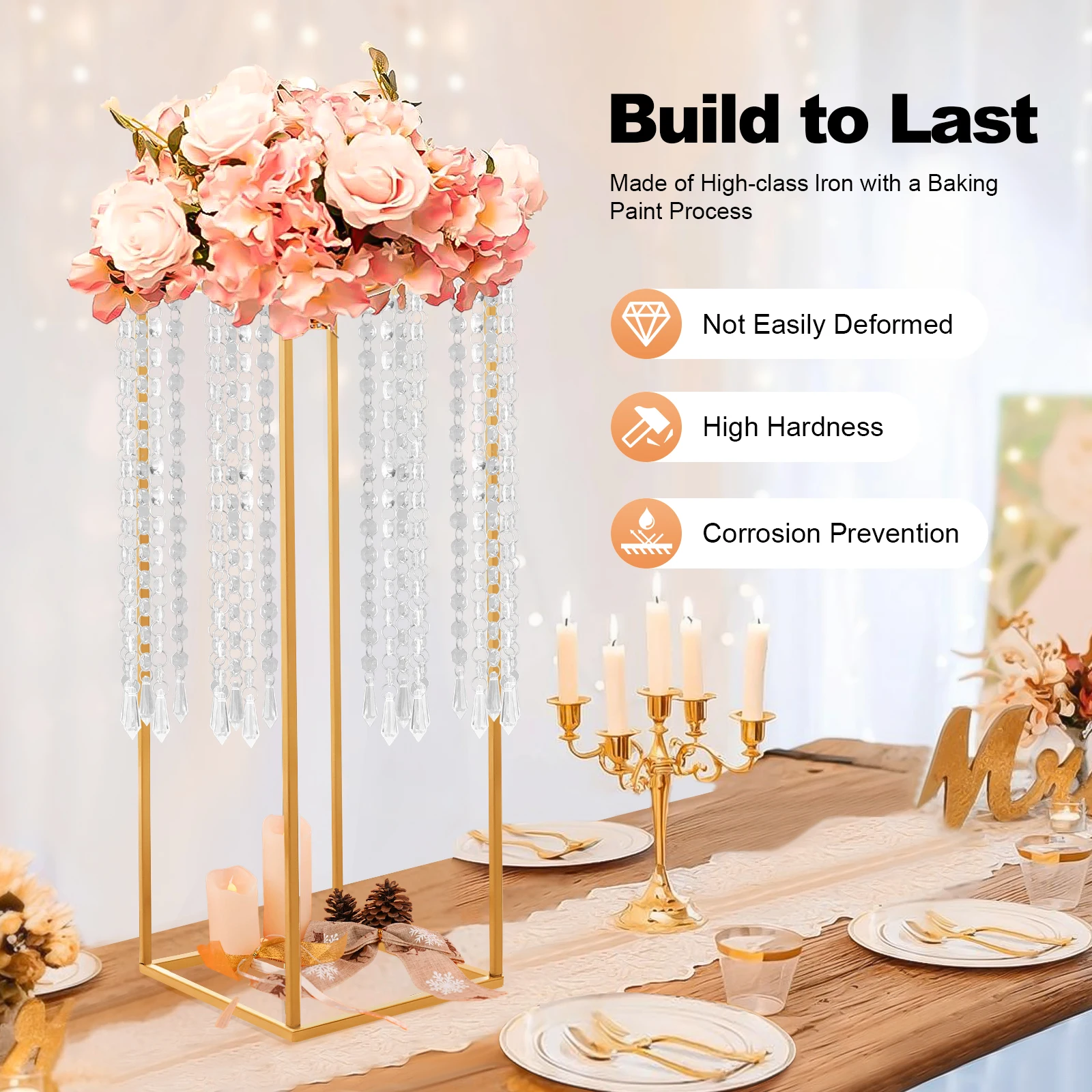 

4Pcs Gold Metal Column Flower Stands Centerpiece Holder Rack for Party/Wedding Decor