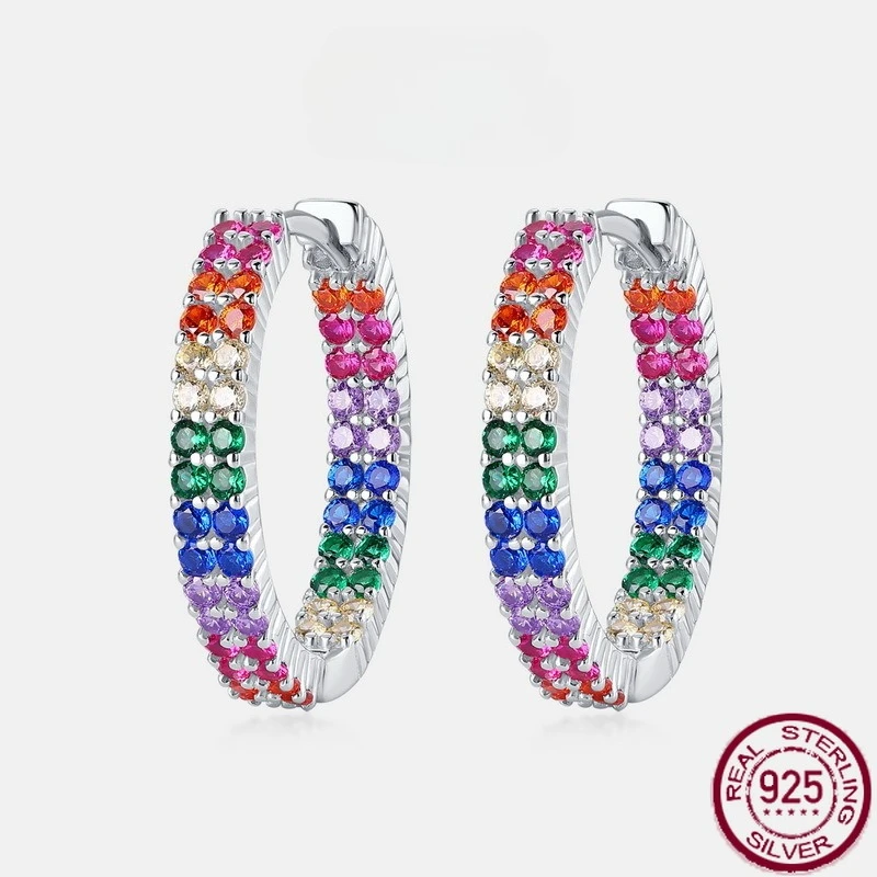 

New S925 sterling silver double row inlaid rainbow zircon fashionable European and American light luxury wedding jewelry