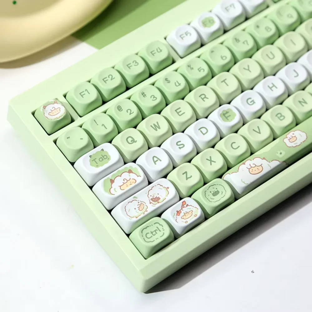 132 Keys MOA Keycap Set PBT Poof Sheep Theme Green Cartoon for 60/64/84/98/108 Gaming Mechanical Keyboard MX Switch