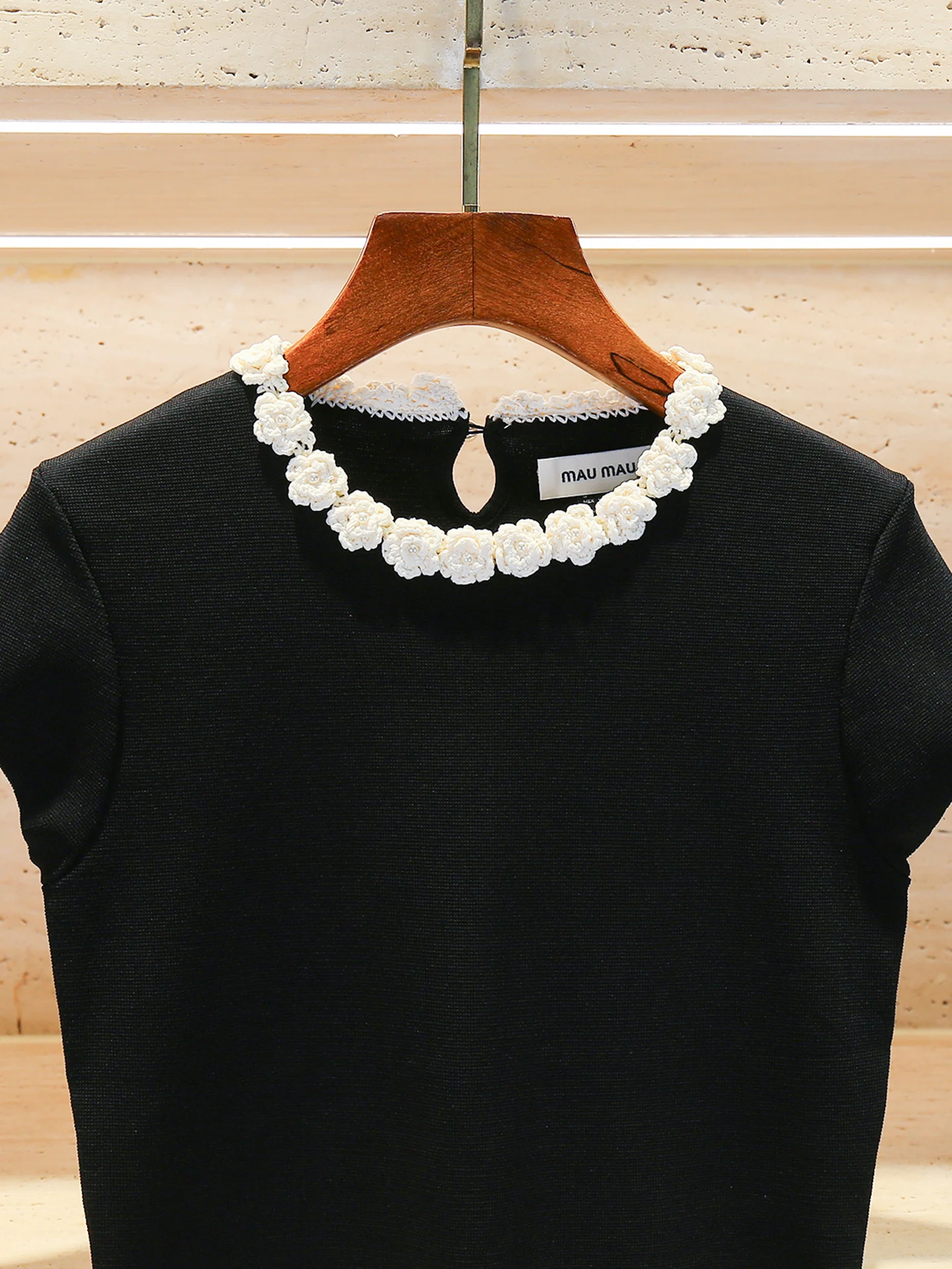 

Высококачественная трикотажная футболка Bla Hepburn Sle Bead Embellied Женский летний топ Fashion Simple Commute Sle ort Sve