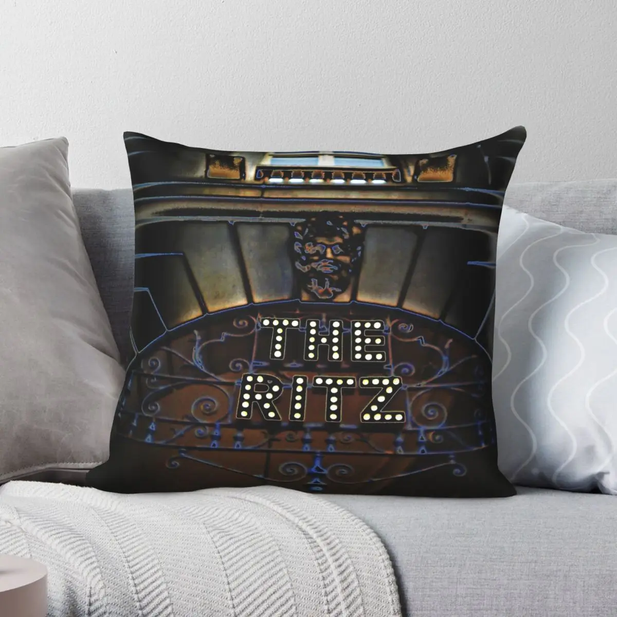 Funda de almohada Ritz Hotel Piccadilly London, funda de almohada decorativa con cremallera y patrón de terciopelo y lino de poliéster, funda de cojín para habitación