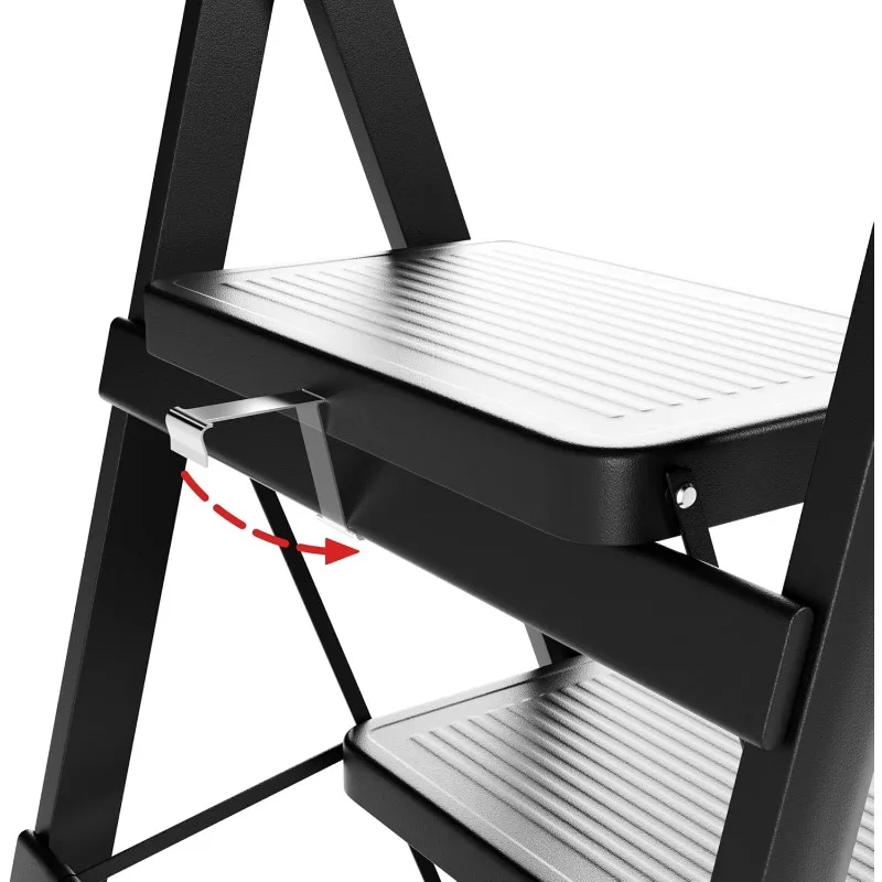 4 Step Ladder, Folding Step Stool with Wide Anti-Slip Pedal, Sturdy Steel Ladder, Convenient Handgrip