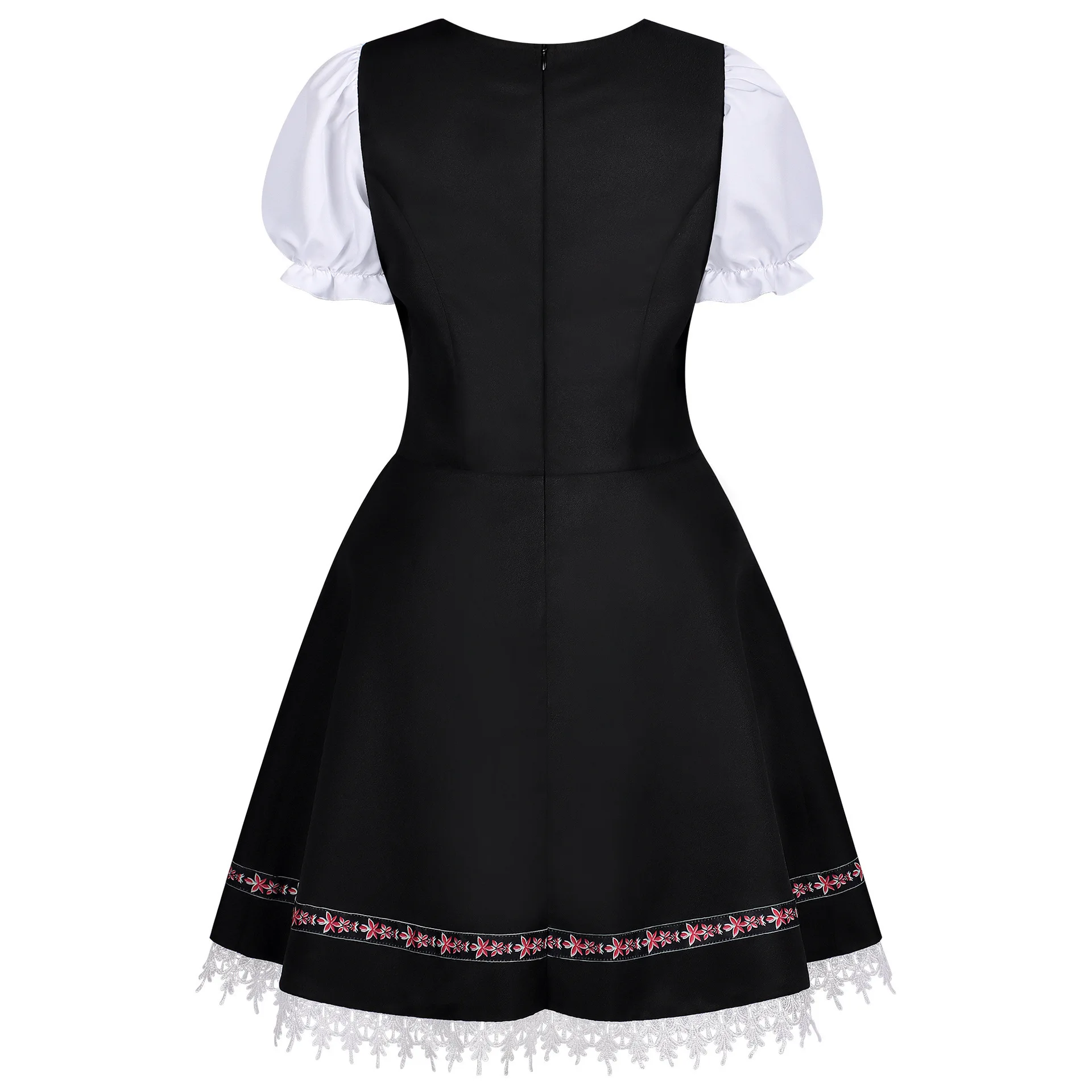 Deutsches Oktoberfest Dirndl-Kostüm für Damen, elegantes Spitzen-Blumen-Bayerisches Traditionelles Kleid, Vintage-Dienstmädchen-Festival-Cosplay-Fantasie-Anzug – Detail 35