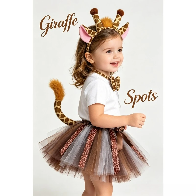 

Graceful Giraffe Print Fluffy Tutu Skirt Set Holiday Birthday Party Costume Stage Show Cosplay Festive Carnival Dress Outfit