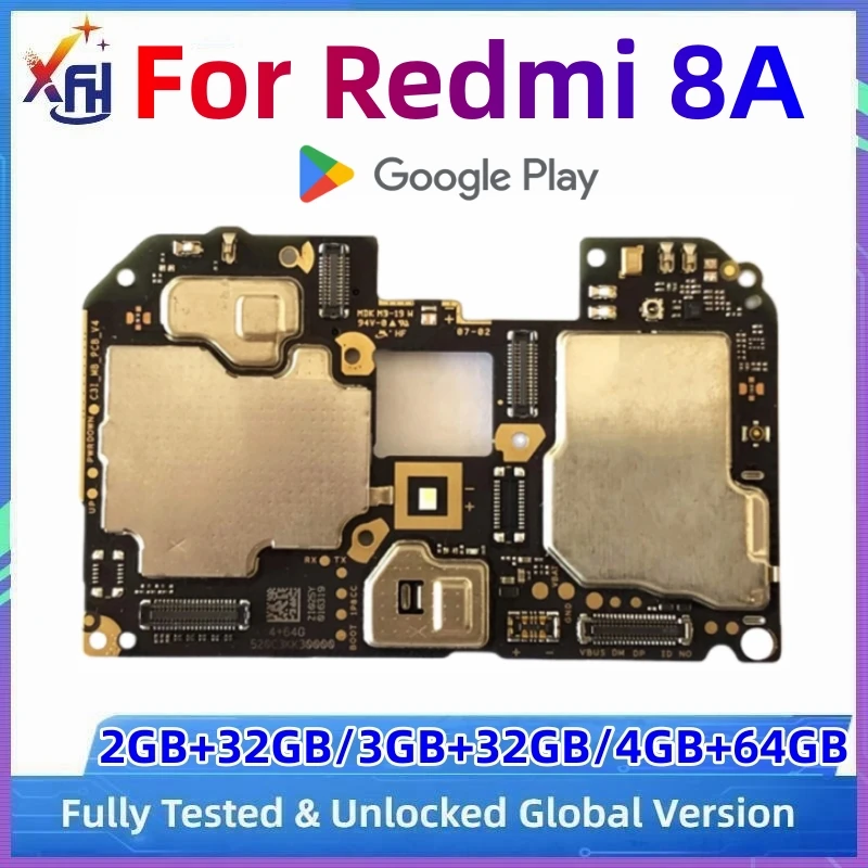 Motherboard for Redmi 8A, 16GB 32GB ROM, Original Logic Circuit Board, Global Version, with Google Playstore Installed