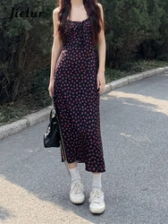 Jielur Summer New French Sweet Women's Dress Loose Slim Fashion Floral Dress Woman Street Chicly Sleeveless Chiffon Dress Female