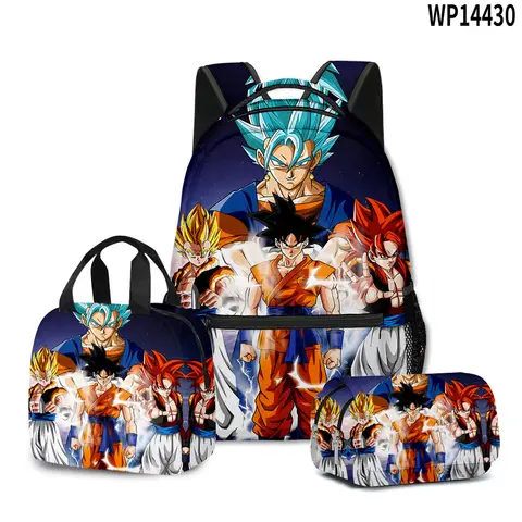 3D-tryck Dragon Ball Stor Ryggsäck Set Goku Super Saiyan GT Z Lunchväska Pennfodral för Pojkar Skolresor Picknick 20L 6 best sales Goku-ryggsäck - №4