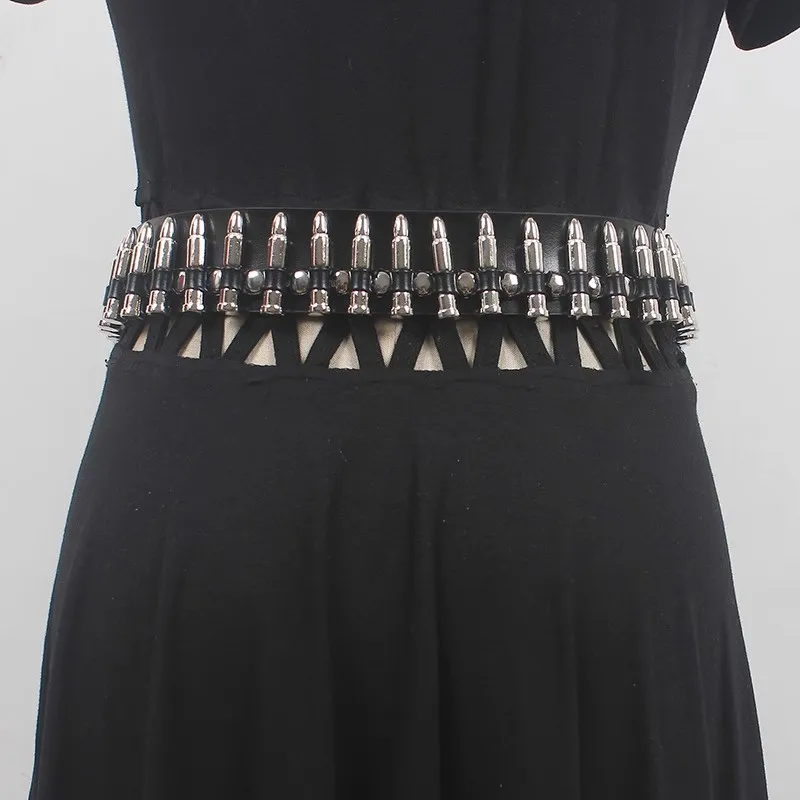 

Women's Runway Fashion Genuine Leather Bullet Punk Cummerbunds Female Dress Corsets Waistband Belts Decoration Wide Belt R547