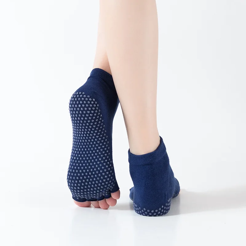 Kaus kaki Yoga anti selip, kaus kaki katun warna polos, kaus kaki lima jari, kaus kaki profesional anti selip, kaus kaki olahraga anti selip, kaus kaki kebugaran, kaus kaki tari Pilates, warna Solid