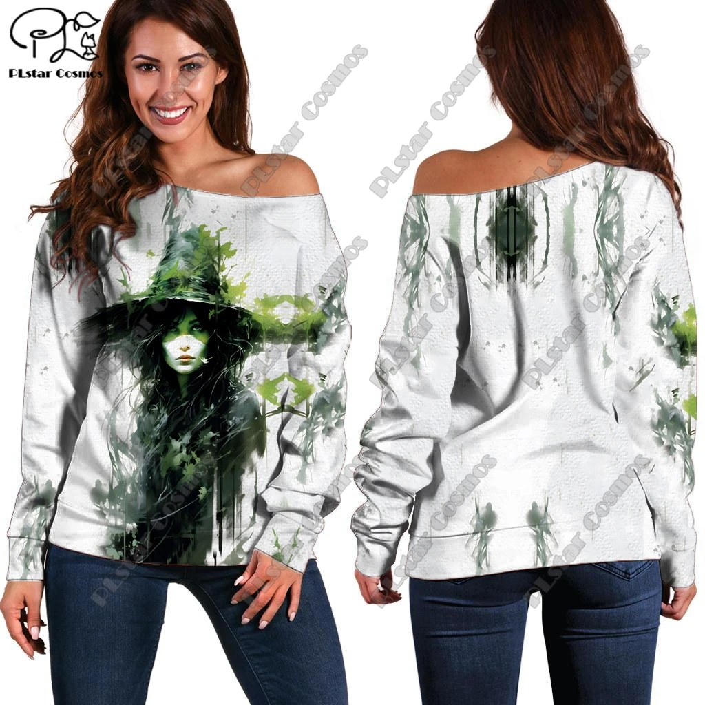 

3D printing Halloween series horror print pattern women's long-sleeved off-shoulder sweatshirt casual long-sleeved K-2