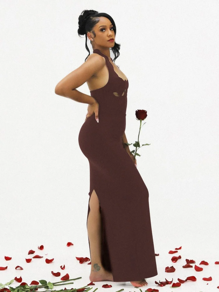 PB مثير الأحمر قطع التدريجي Bodycon فستان عيد ميلاد أنيق بلا أكمام الرسن عارية الذراعين ثوب مسائي أنيق كلوبوير حفلة فيستدوس