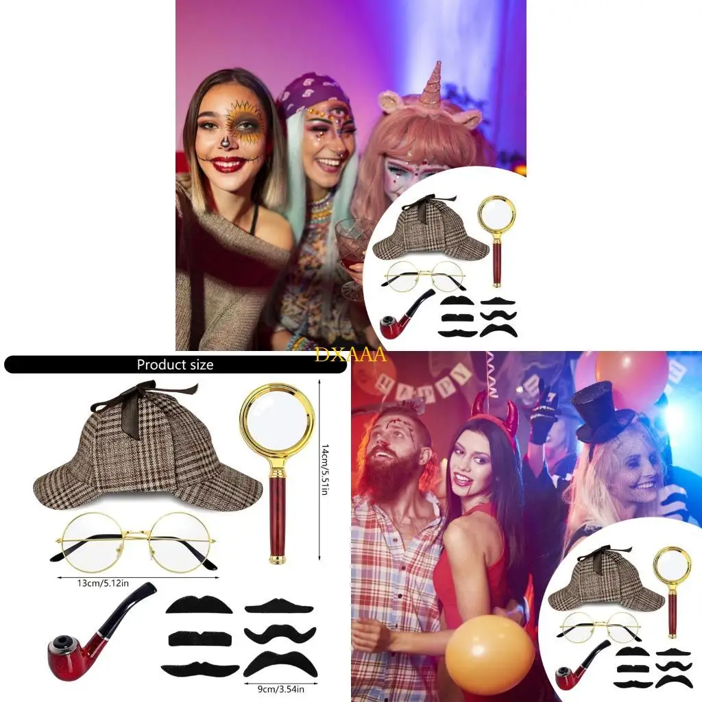 DXAA Detective Costume 100 Days of School Old Man Grandpa Costume Detective Outfits with Detective Hat Eyewear