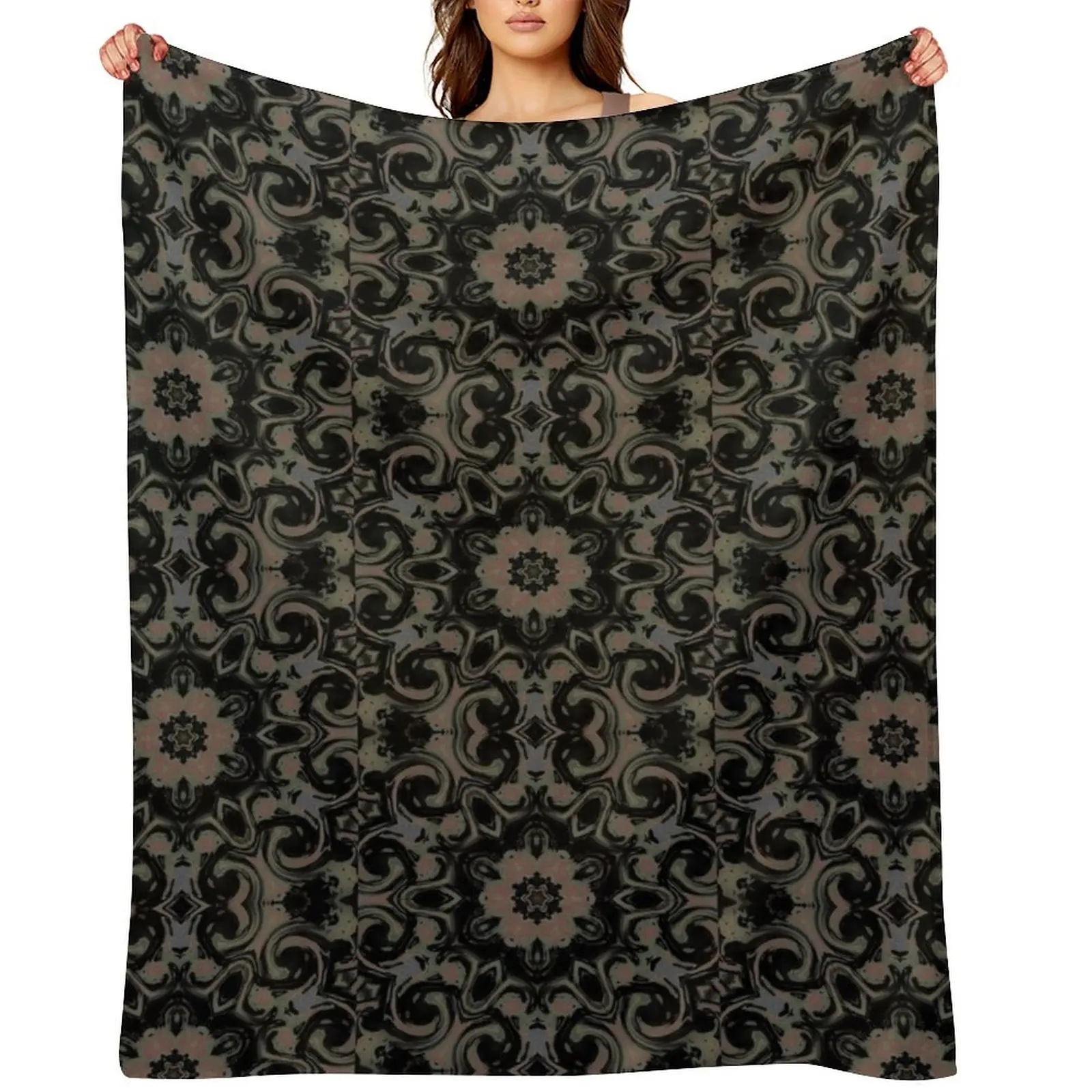 

Ornate Boho Goth Pattern Throw Blanket Bed Fashionable Stuffeds Flannel Fabric anime Blankets