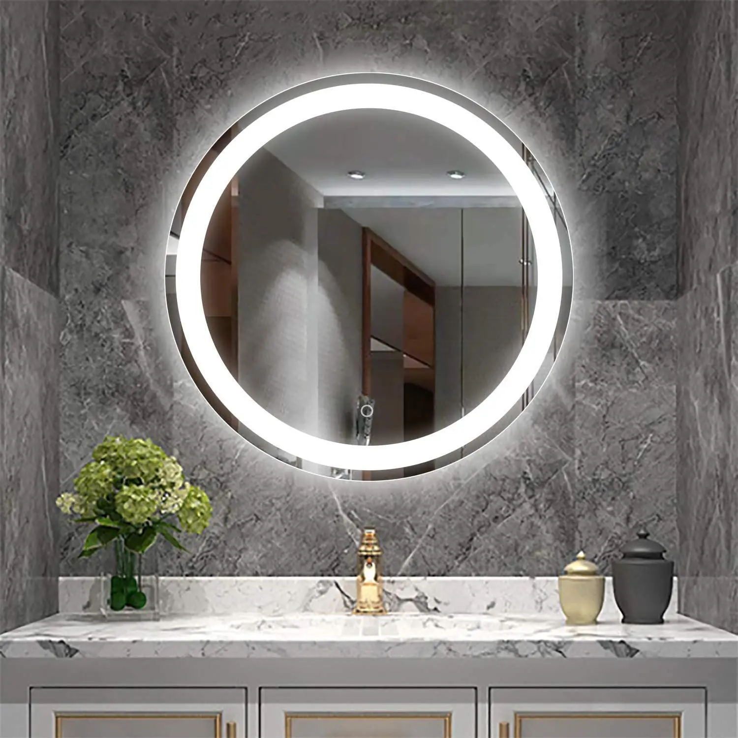 Smart MirrorFront Backlit Stepless Dimmable Anti-Fog Smart Mirror Touch Screen With Light Round Led Bathroom Mirror