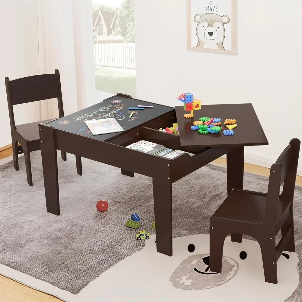 

4 in 1 Kids Table and Chair Set, Table and Chairs for Toddlers 2-5 with 2 Reversible Blackboard, Children Table with Storage