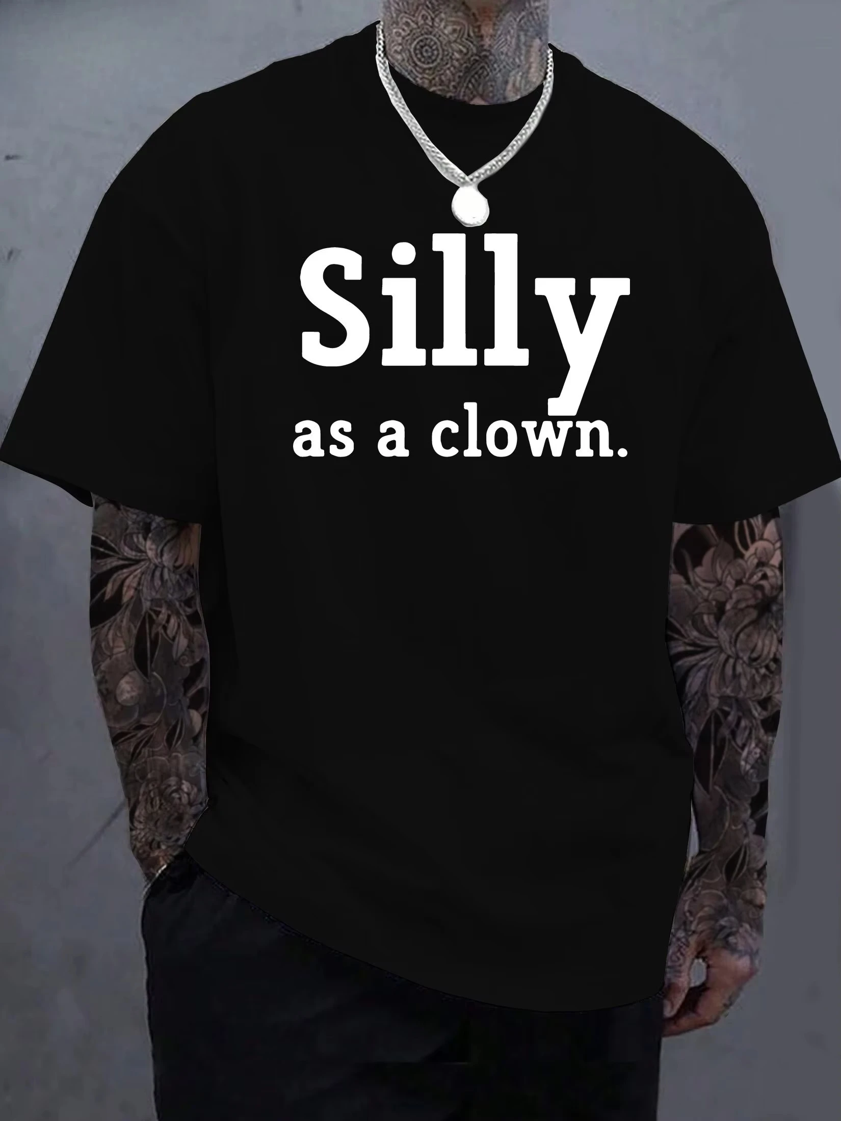 

Men's Casual Cotton T-Shirt Silly As A Clown Graphic Print Short Sleeve Thickened Cotton Fabric Everyday Men Clothing
