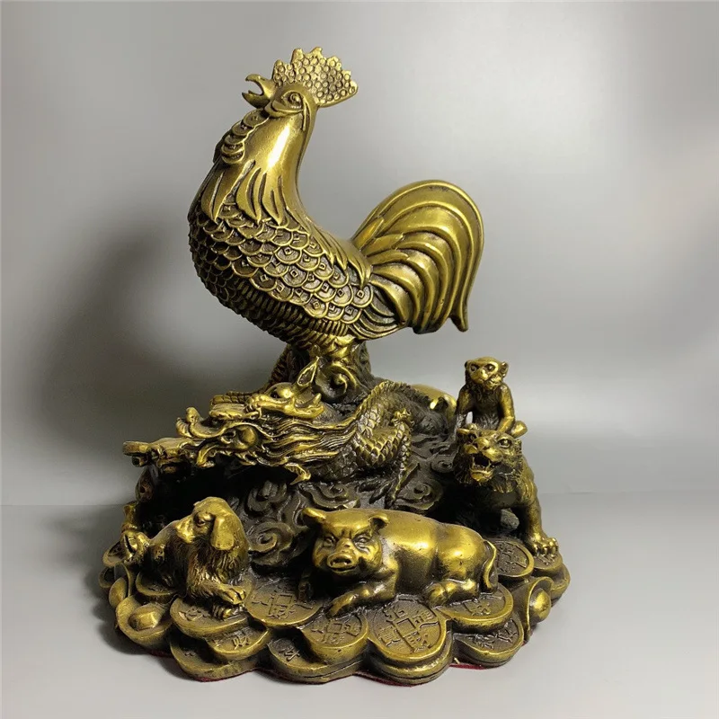 Guyunzhai Brass Chicken Cock Brass Zodiac Rat Ox Tiger Rabbit Dragon Snake Horse and Sheep Monkey Chicken Dog Pig Crafts