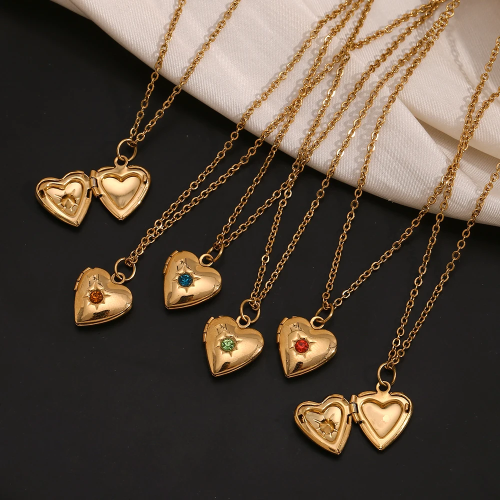 E.B.belle-Pendentif en forme de cœur avec douze pierres de naissance pour femme, bijoux en acier inoxydable, pendentif avec comparateur de signification unique, peut être collé, colliers de la présidence photo