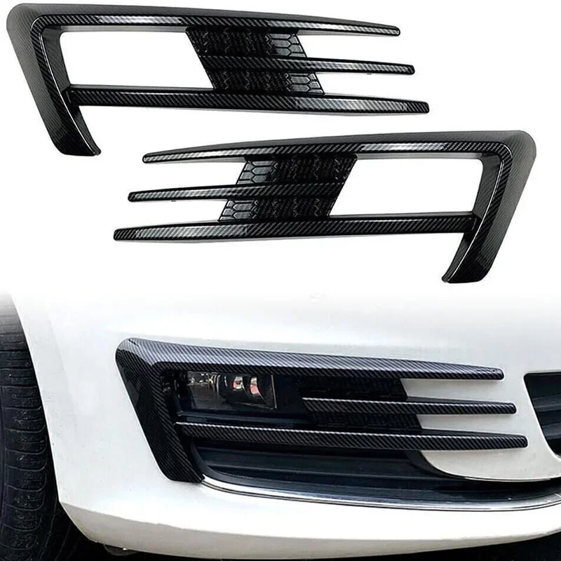 1 Pair Car Front Fog Light Grille Cover Trim Glossy Black/Carbon Fiber Look For VW Golf 7 MK7 2014 2015 2016 2017 Pre-facelift