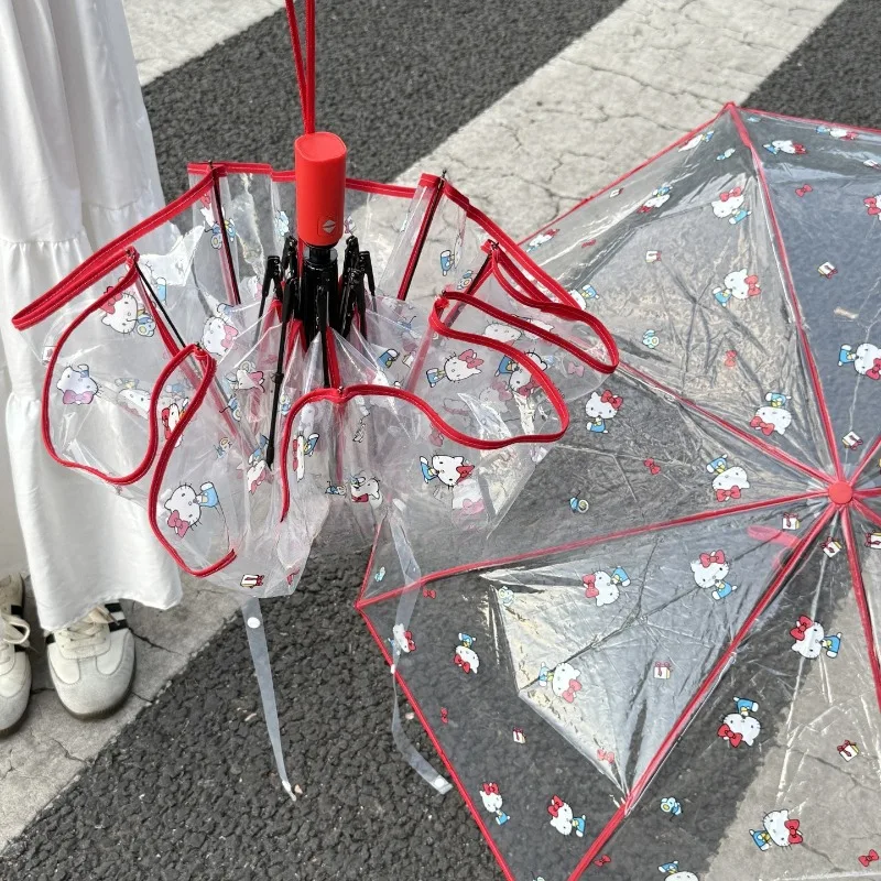 

Sanrio Hello Kitty Creative High-value Girl Heart Umbrella Transparent Automatic Folding Umbrella To Send Girls Holiday Gifts