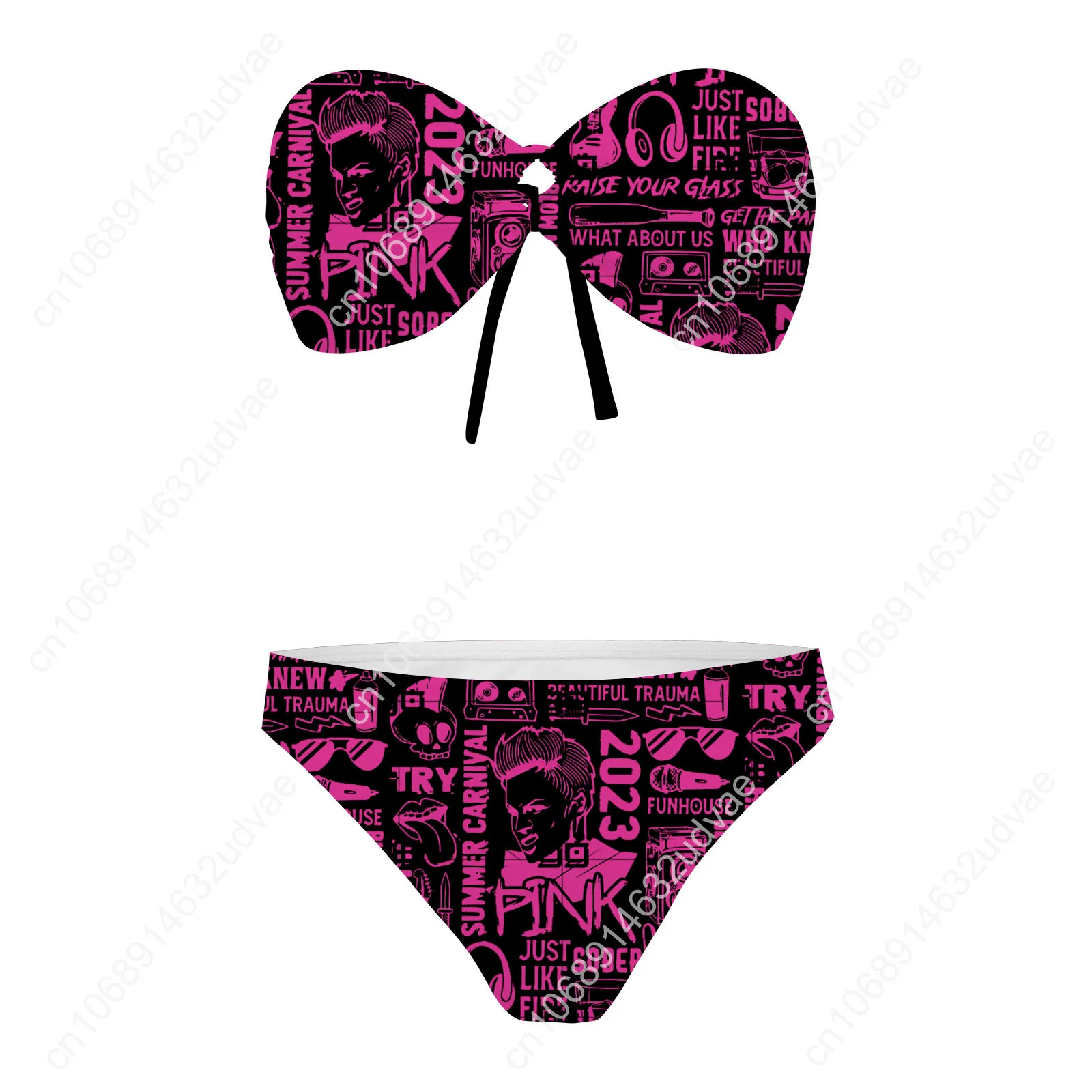 Pink Strapless Swimsuit Womens Bathing Suits Personalized Fashion Swimwear Pool Party Sexy Bikini Customize Beachwear