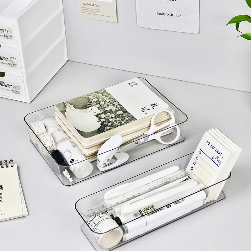 مجموعة منظمات أدراج مكتب مكونة من 4 قطع، منظم مكياج بلاستيكي لتخزين المكياج، صندوق تخزين شفاف للحمام المكتبي