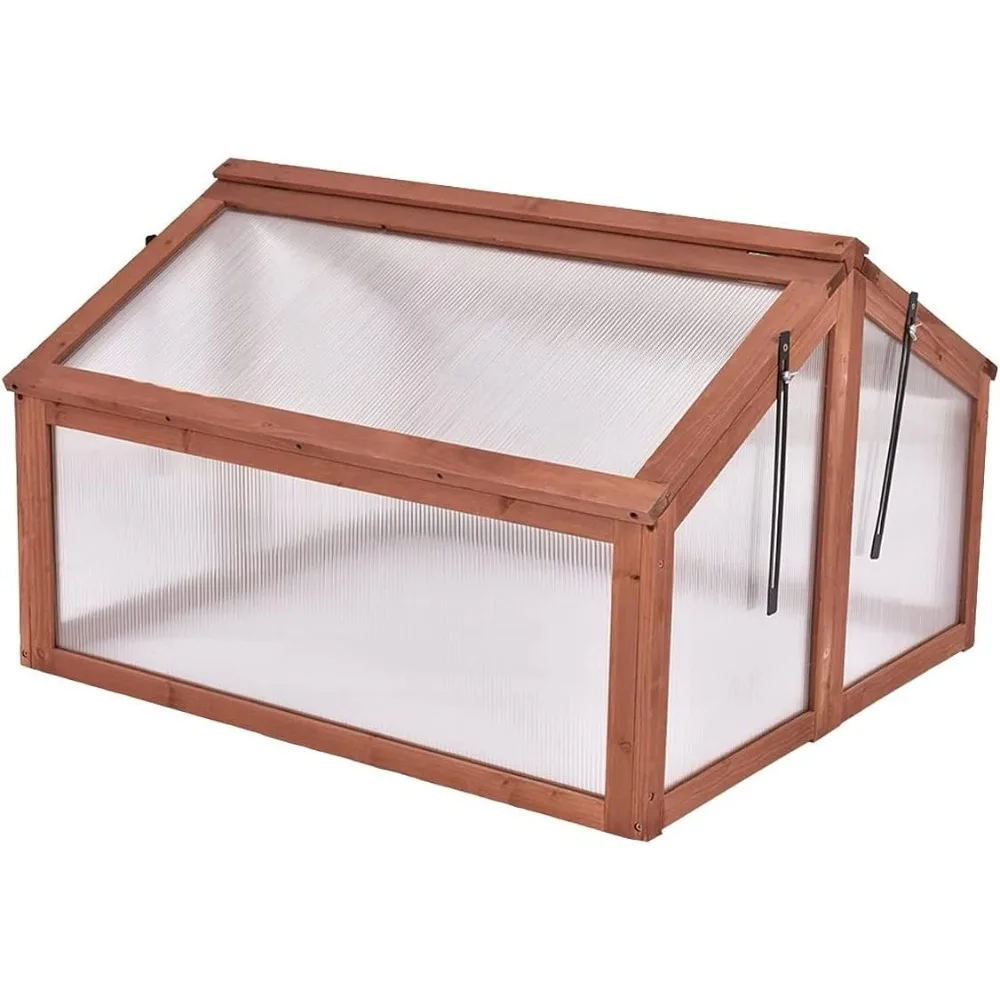 

Squareful Wooden Cold Frame, 35.5” x 31.5” x 23” Portable Greenhouse, Raised Plants Protection, Indoor Outdoor Planter Box