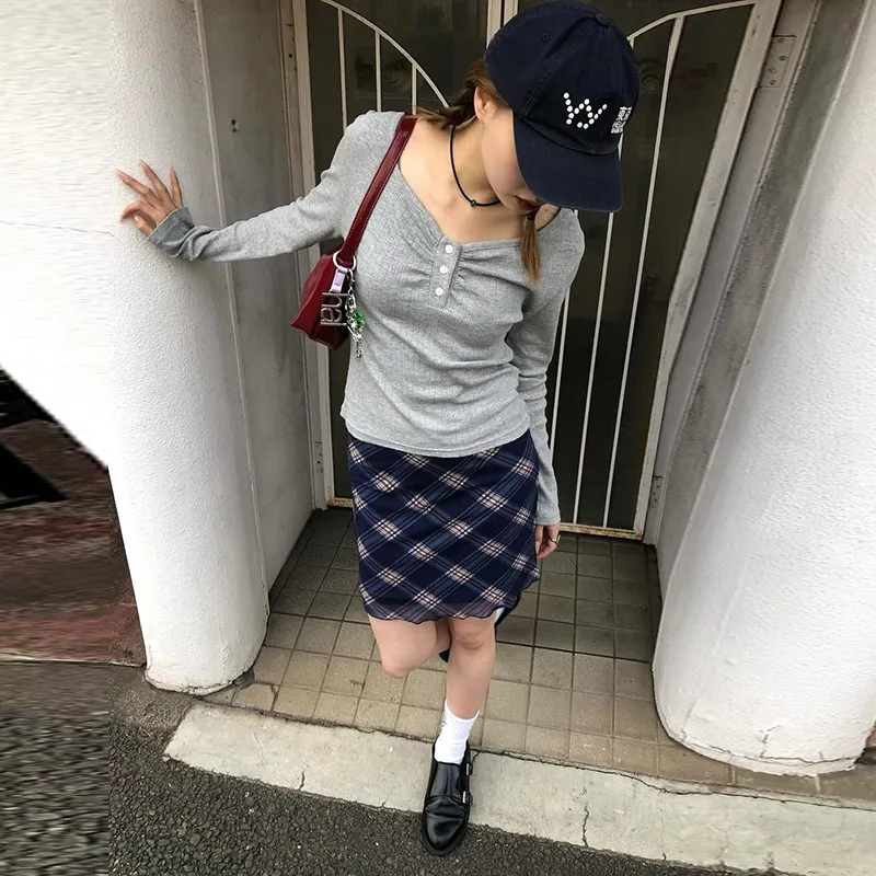 Women's Summer Skirt Short Skirt Plaid Mesh Low Waist Simple New Casual Design Fashion Advanced Soft Niche Versatile Skinny