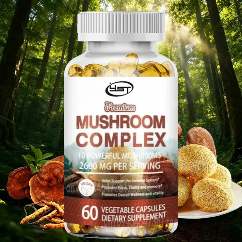 Mushroom Complex Capsules - with Lions Mane, Chaga, Reishi Nootropic Brain Supplement for Memory and , Enhance Energy