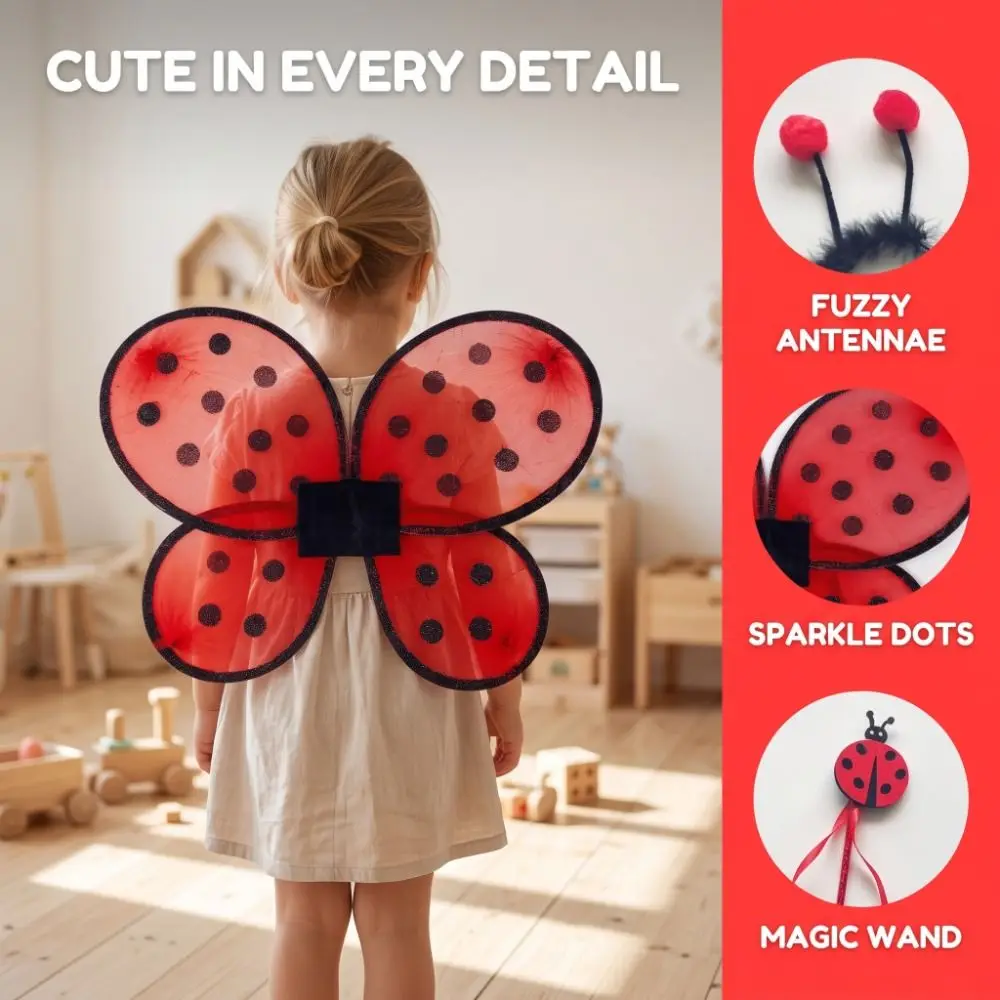 Funny Ladybird Cosplay Costume Lightweight with Magic Wand Costume Set Wing Headband creative Wings Headband Skirt Set