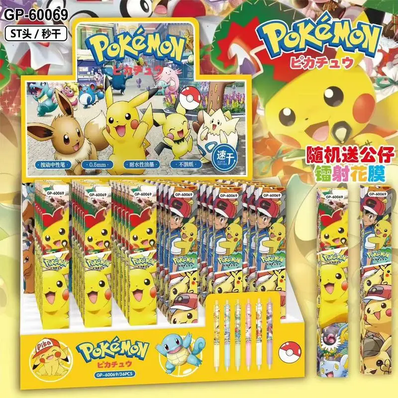 36pcs Pokemon Pikachu Gel Pen Cartoon Cute 0.5 Black Press Sign Pen Independent Packaging Student Stationery Wholesale Kids Gift