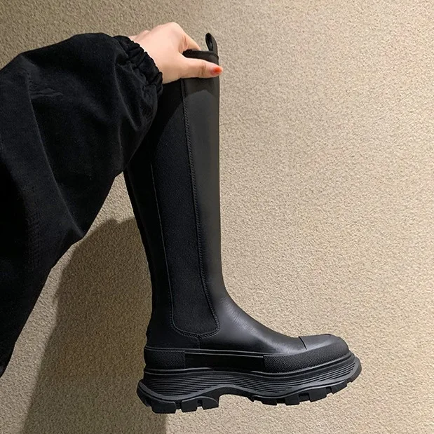 

High Quality Women's Shoes Fashion Retro Chelsea High Boots Luxury Knight Boots Women Long Boots Thick-soled Cigarette Boot New