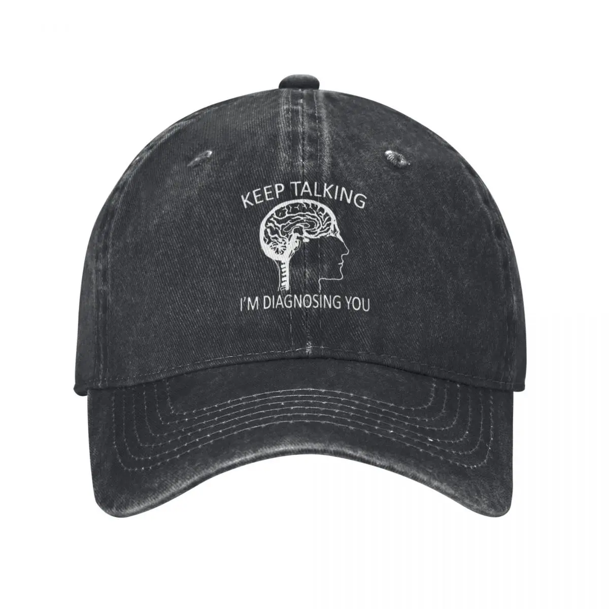 White Psychology Brain Keep Talking I'm Diagnosing You Denim Washed Baseball Cap For Women Snapback Caps Mens Hip Hop Dad Hats