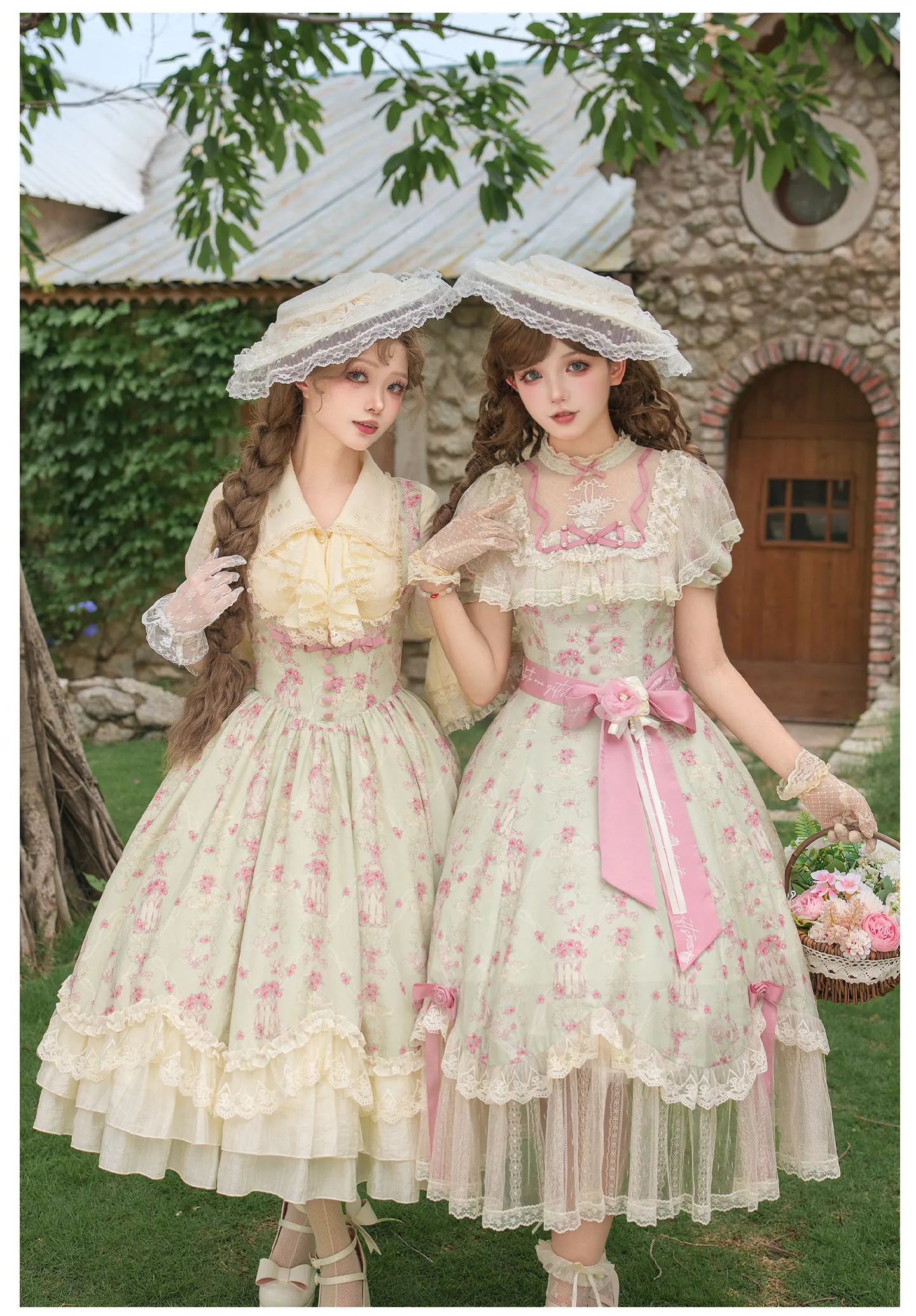 Robe Lolita florale Puji « lettres et poèmes » avec design multi-positions, robe de princesse japonaise pour tea-party