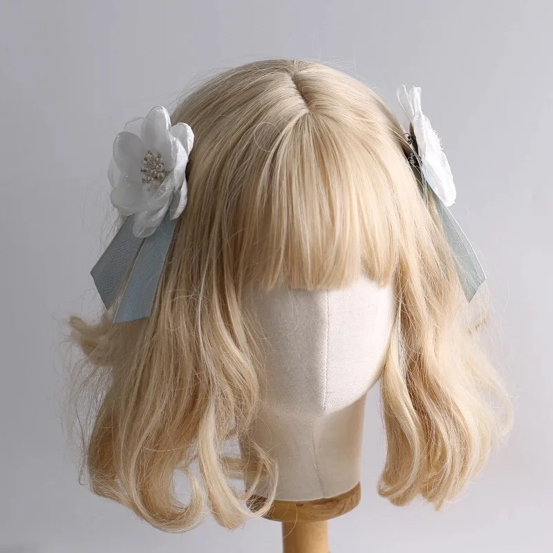 

Lolita Original Christmas G Light Blue Bonnet Lace Hairpin Lolita Headband Pair Clip BNT Hat Headband