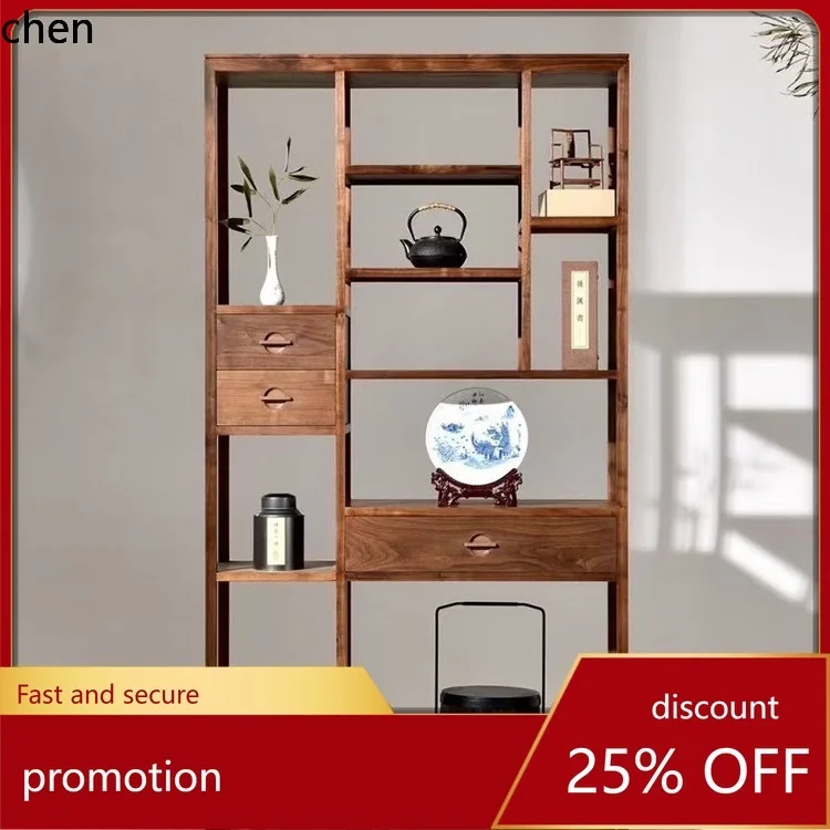 CZ Black Walnut Wood Zen-Inspired Solid Wood Multi-Treasure Shelf Display Bookshelf