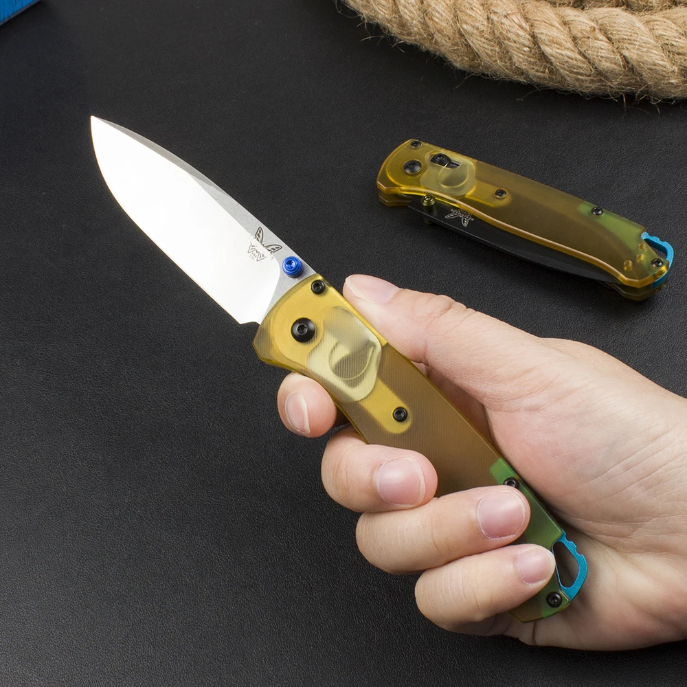 BM535-3 Good Foam Amber Ultem Handle Ball Bearing Mark S90V Pocket EDC Tool Fish Camping Hunting Outdoor Folding Knife