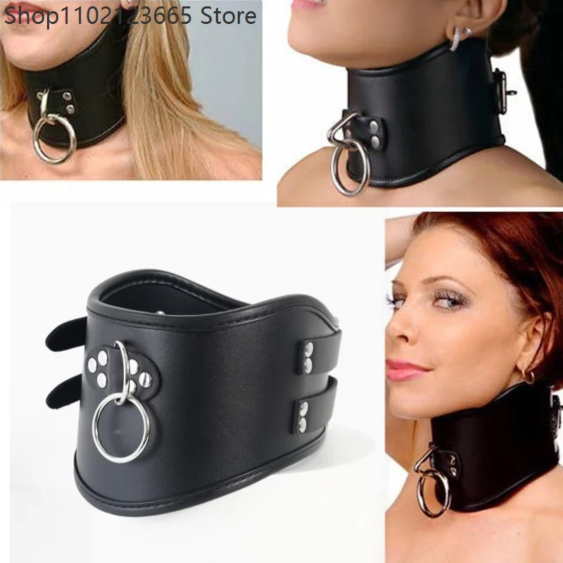 Image of Neues Gothic Cosplay Rollenspiel-Kostüm mit schwarzem, hohem PU-Leder-Halskragen mit Schnalle für Erwachsene, Halsband für Paare, Spielrequisite