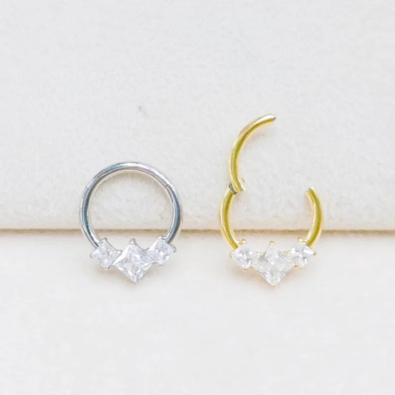 10pcs G23 ASTM F136 Titanium Square CZ Nose Hoop Septum Clicker Ring Earring Lip Ear Tragus Helix Cartilage Body Piercing NEW